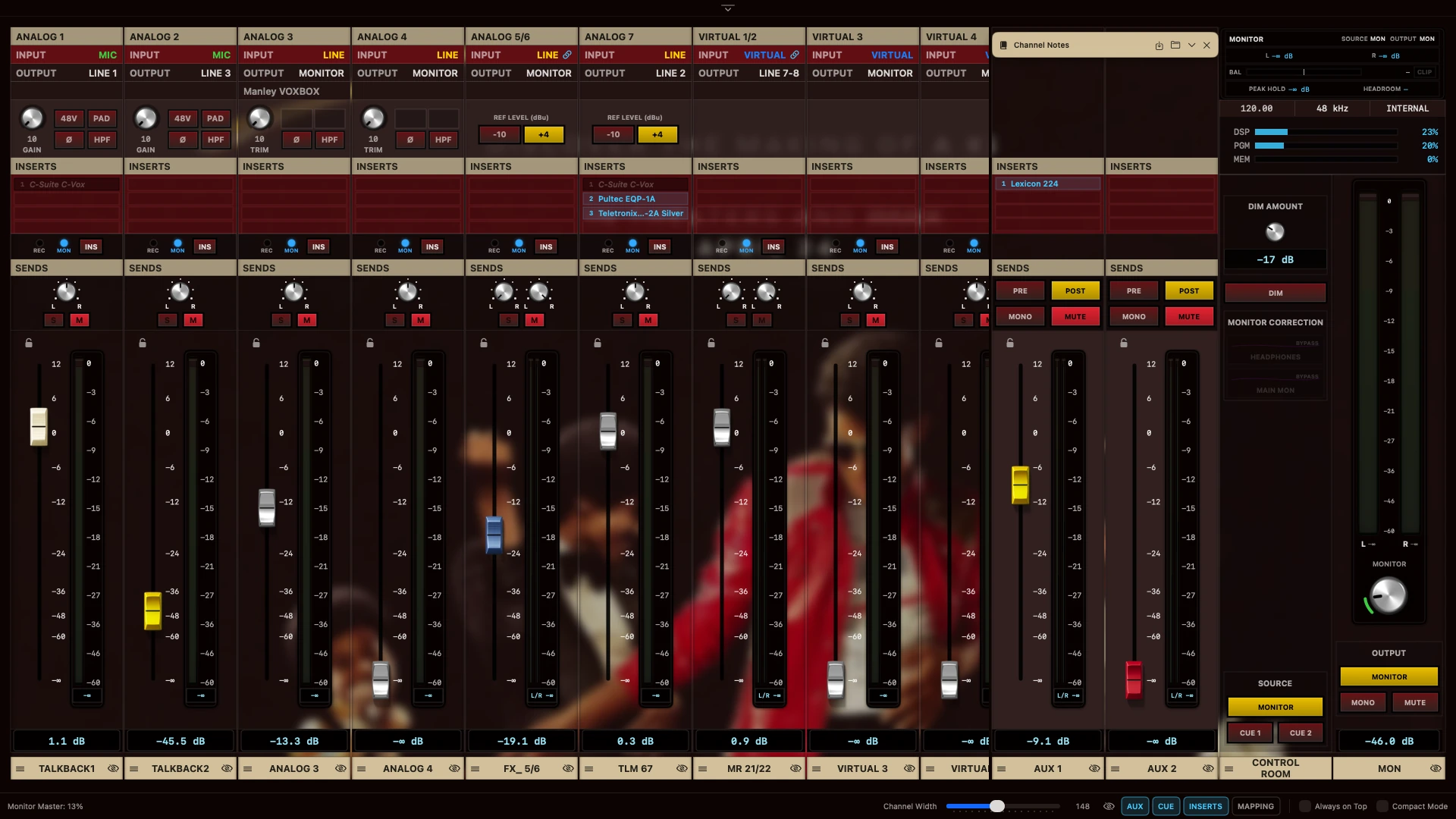 ConsoleMap with a photo skin shown behind the channel strips.